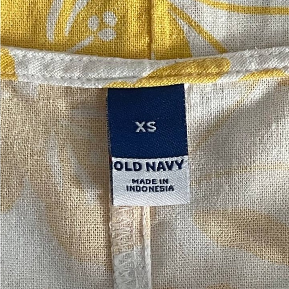 Old Navy Sz XS Yellow Floral Spaghetti Strap‎ Mini Resort Linen Dress Tropical - Picture 5 of 6